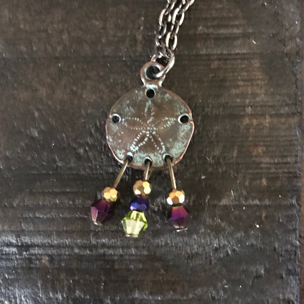 Artisan Patina Sand Dollar Necklace; Swarovski NEW